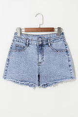 Heaven Rhinestone Raw Hem Denim Shorts from Threaded Pear