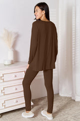Basic Bae Full Size V-Neck Soft Rayon Long Sleeve Top and Pants Lounge Set from Enfance-Heureuse