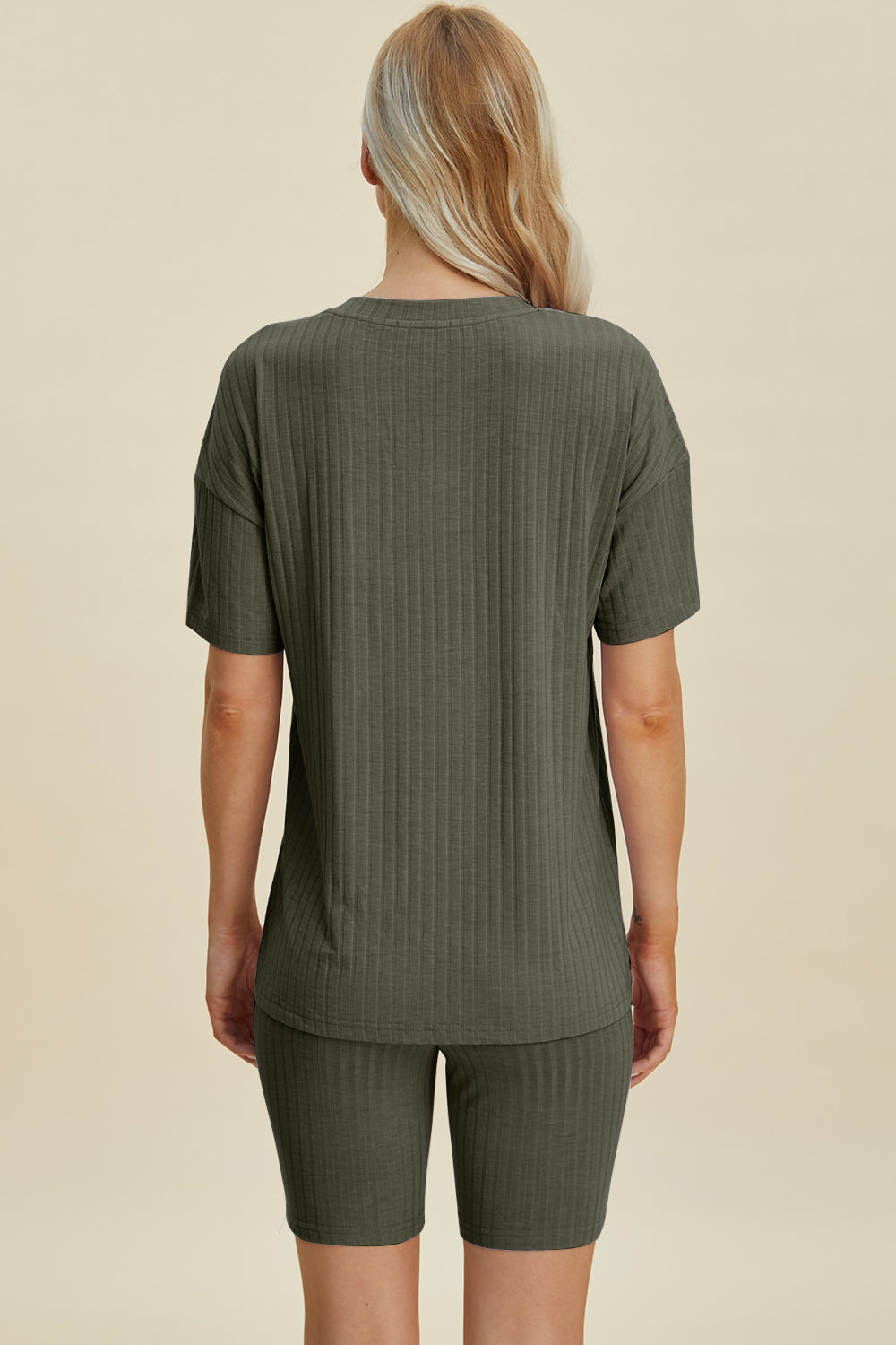 Basic Bae Full Size Ribbed V-Neck Short Sleeve Top and Shorts Set from Enfance-Heureuse