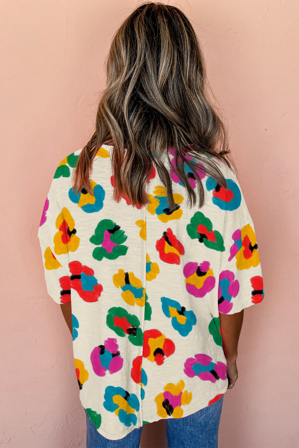 Apricot Leopard Drop Shoulder Oversize Tee from MsDressly
