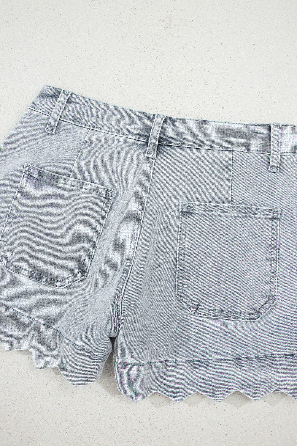 Scalloped Acid Wash High Waist Denim Shorts from Threaded Pear
