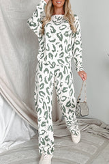 Beige Leopard Animal Print Long Sleeve and Pants Loungewear Set from MsDressly
