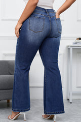 Aila Dark Blue Plus Size Stitching Flare Jeans From Threaded Pear