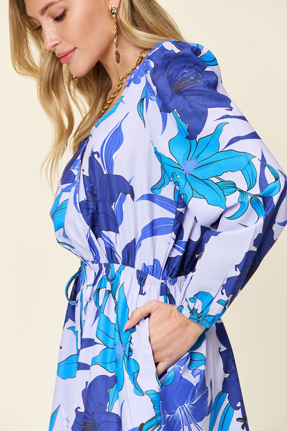 Double Take Full Size Floral Long Sleeve Romper with Pockets from Enfance-Heureuse