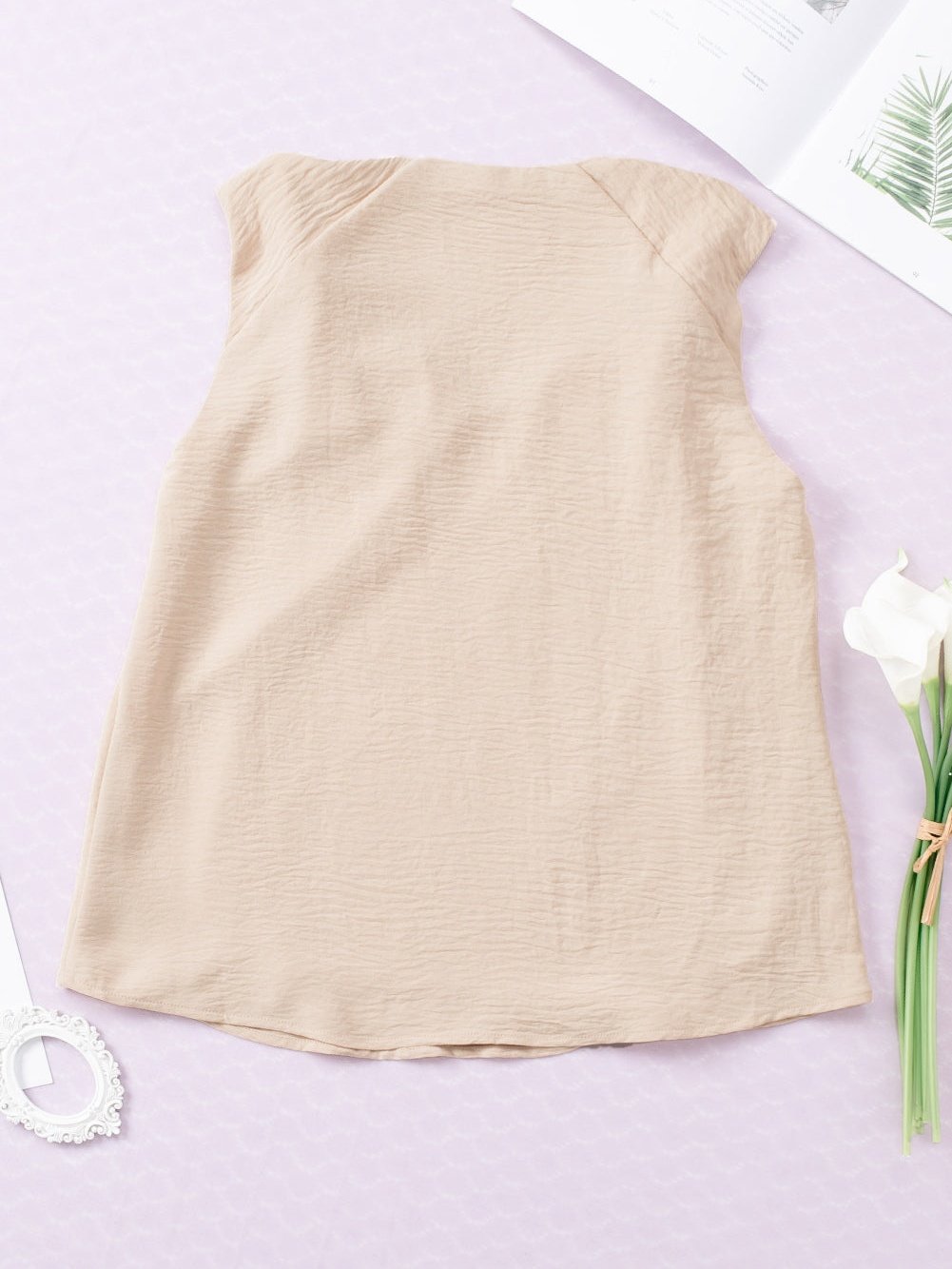 Apricot Twisted Shoulder V Neck Tank Top From MsDressly