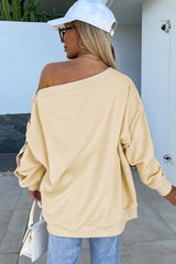 Beige Buttoned Sleeve Dropped Shoulder Sweatshirt from MsDressly