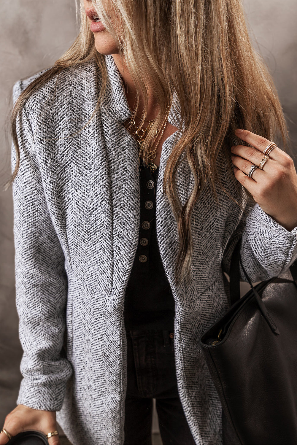 Aitana Lapel Collar Long Jacket with Pocket from Threaded Pear