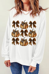 Beige Pumpkin Leopard Bow Knot Print Pullover Sweatshirt from MsDressly