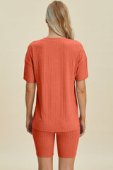 Basic Bae Full Size Ribbed V-Neck Short Sleeve Top and Shorts Set from Enfance-Heureuse