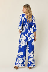 Double Take Full Size Printed Tie Back Wide Leg Jumpsuit from Enfance-Heureuse