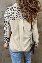 Apricot Corduroy Jacket with Leopard Print Details and Pockets from MsDressly