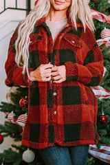Brown Fuzzy Plaid Flap Button Up Midi Coat From MsDressly