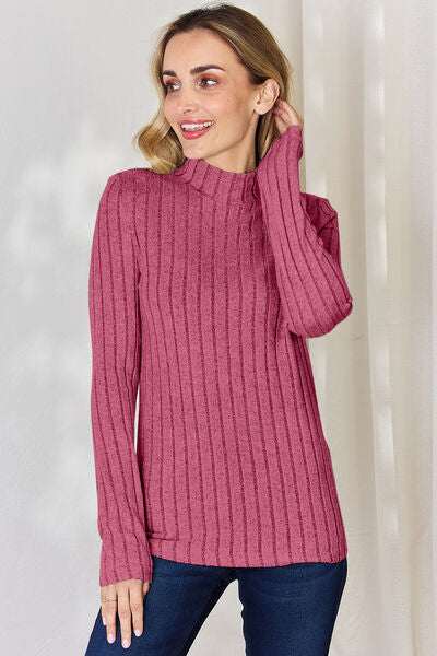 Basic Bae Full Size Ribbed Mock Neck Long Sleeve T-Shirt from Enfance-Heureuse