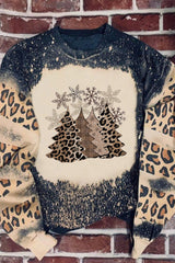 Black Christmas Tree Leopard Color Block Pullover Sweatshirt from MsDressly