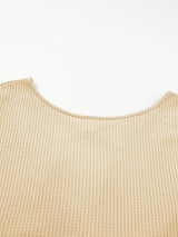 Apricot Sequin Patchwork Waffle Knit Open Back Top with Long Sleeves from MsDressly