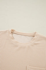 Beige Corded Knit Pocketed Loose Fit T Shirt from MsDressly