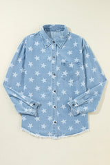 Star Light Wash Raw Hem Denim Jacket from Threaded Pear