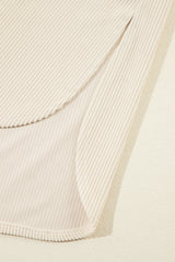 Beige Oversized Corduroy Contrast Hooded Shacket from MsDressly