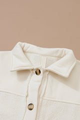 Beige Button-Up Stitching Pocket Raw Hem Shacket from MsDressly