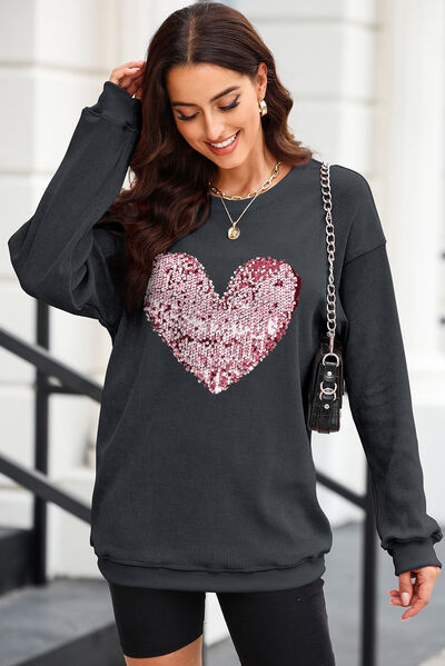 Heart Sequin Round Neck Sweatshirt from Enfance-Heureuse
