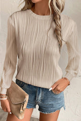 Apricot Textured Wavy Round Neck Long Sleeve Top from MsDressly