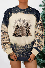 Black Christmas Tree Leopard Color Block Pullover Sweatshirt from MsDressly