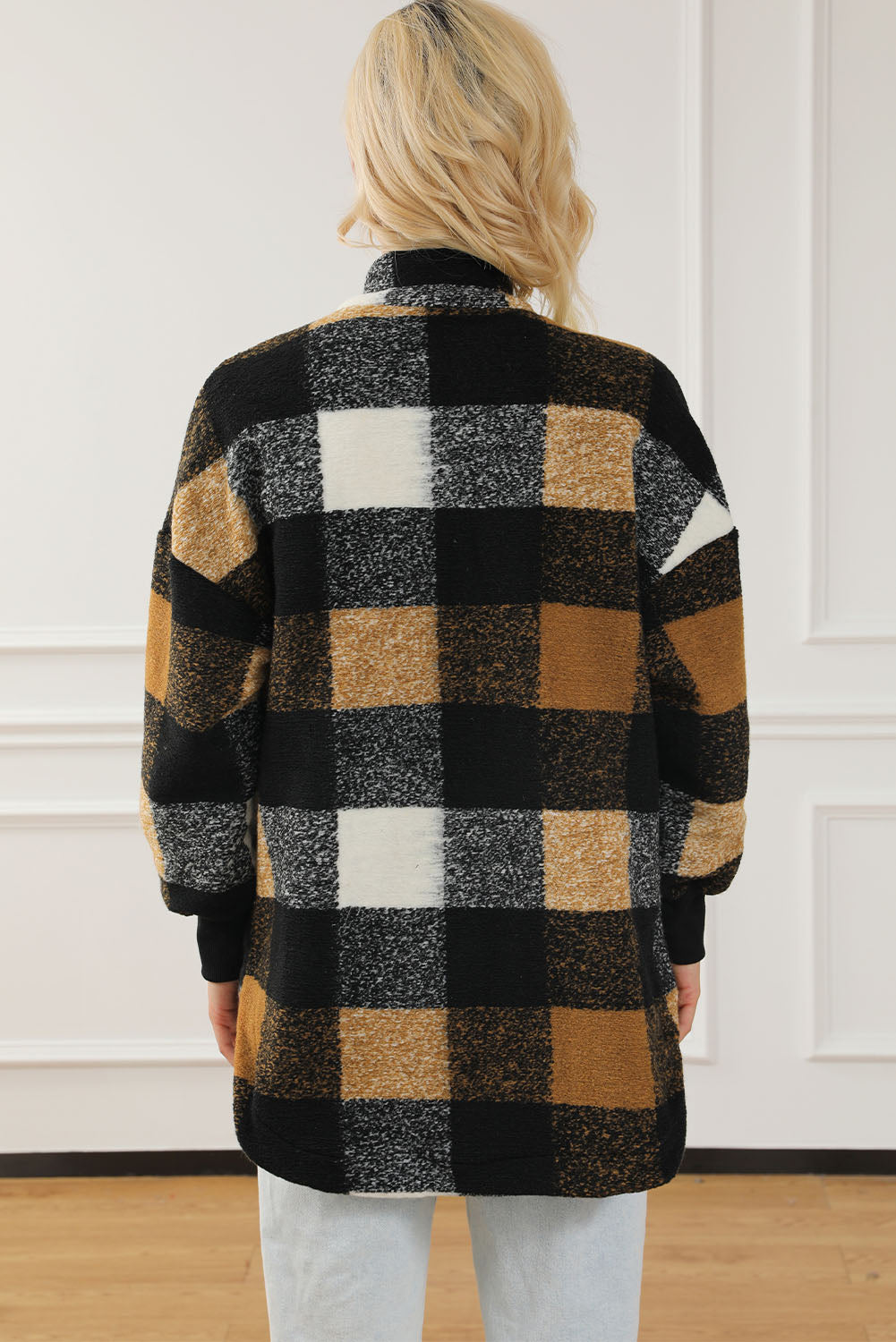 Black Zipper Side Pockets Plaid Overcoat from MsDressly