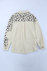 Apricot Corduroy Jacket with Leopard Print Details and Pockets from MsDressly