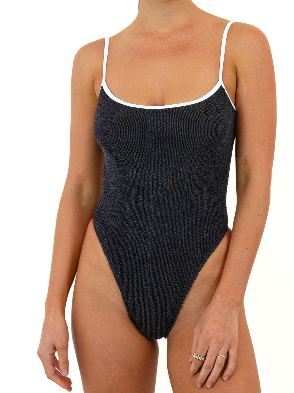 BALBOA THIN STRAP ONE PIECE - BLACK WITH WHITE CONTRAST from ELYSIIAN