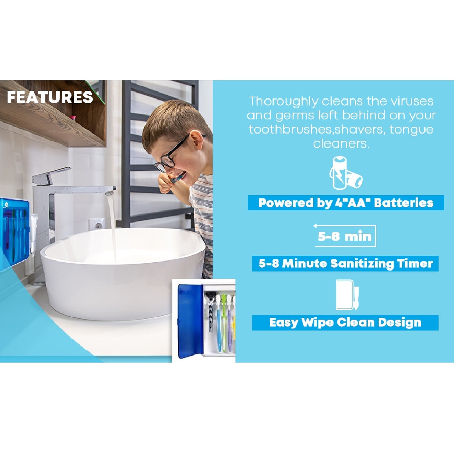 Wall Mountable Portable UV Toothbrush Sanitizer from Pursonic