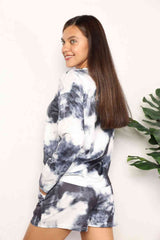Shiny Tie-Dye Round Neck Top and Shorts Lounge Set from Enfance-Heureuse