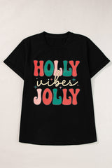 Black HOLLY JOLLY Vibes Christmas Crew Neck T Shirt from MsDressly