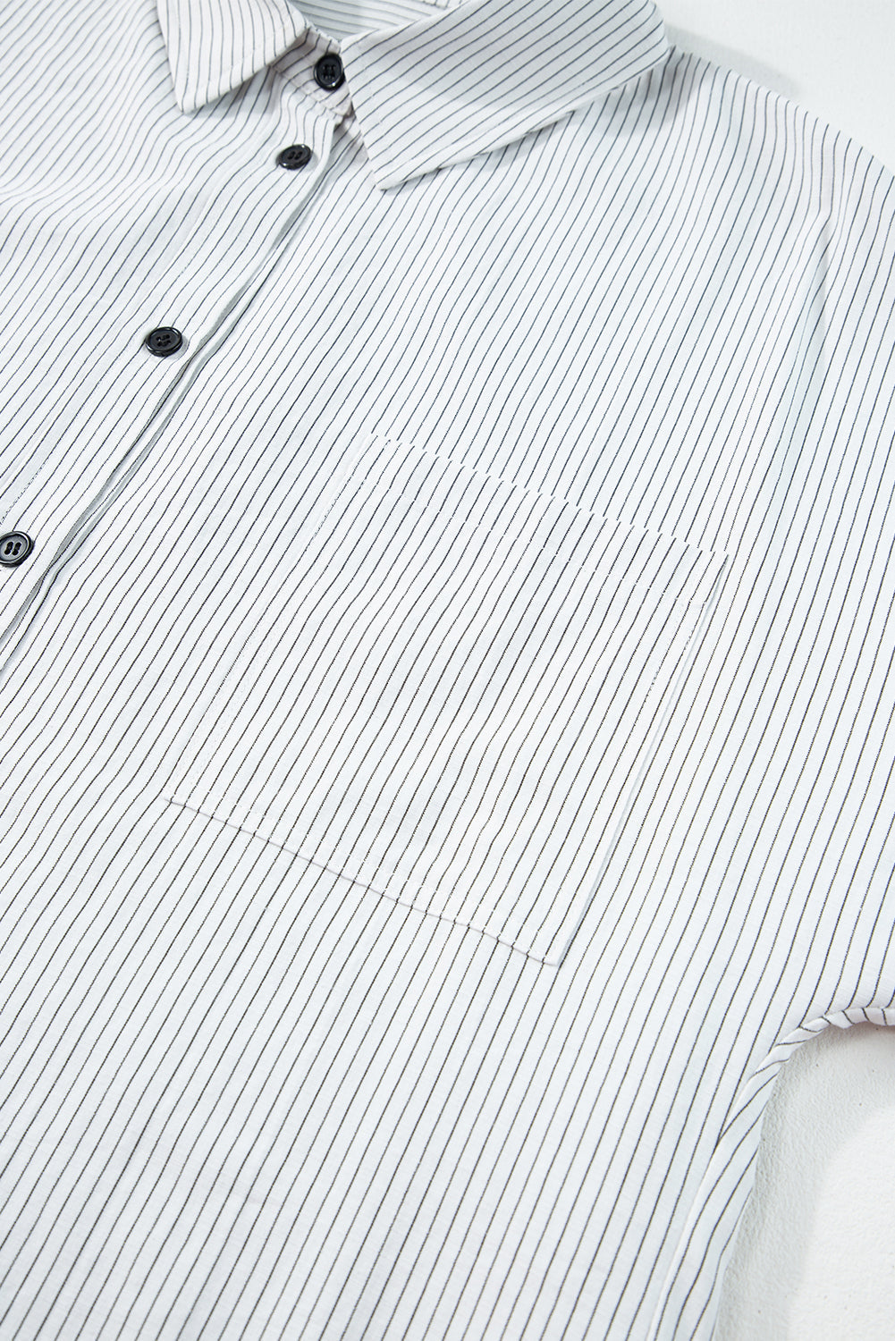Black Stripe Roll-tab Sleeve Pocketed Long Shirt from MsDressly