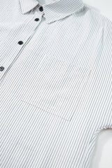 Black Stripe Roll-tab Sleeve Pocketed Long Shirt from MsDressly