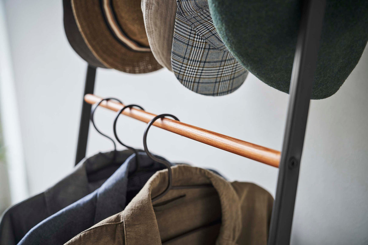 Coat Rack with Hat Storage (66" H)  - Steel + Wood from Yamazaki Home