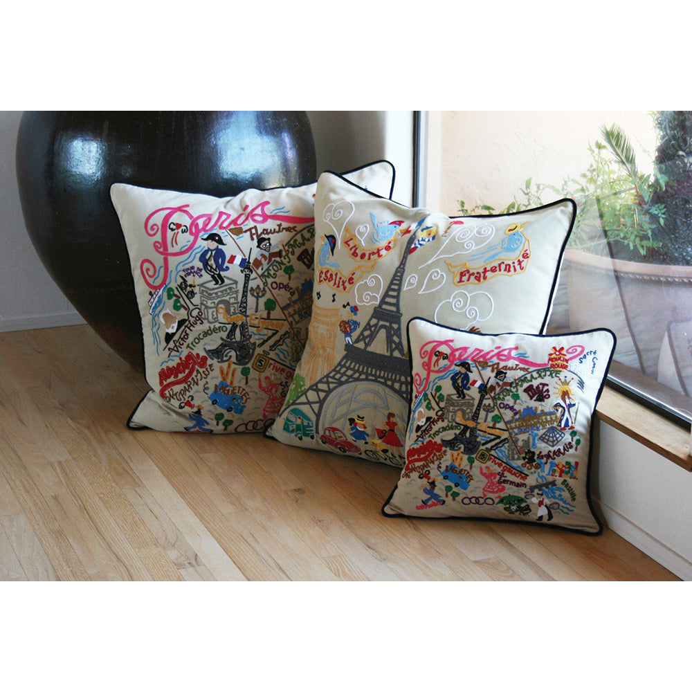 Eiffel Tower Paris Hand-Embroidered Pillow from Quirks!