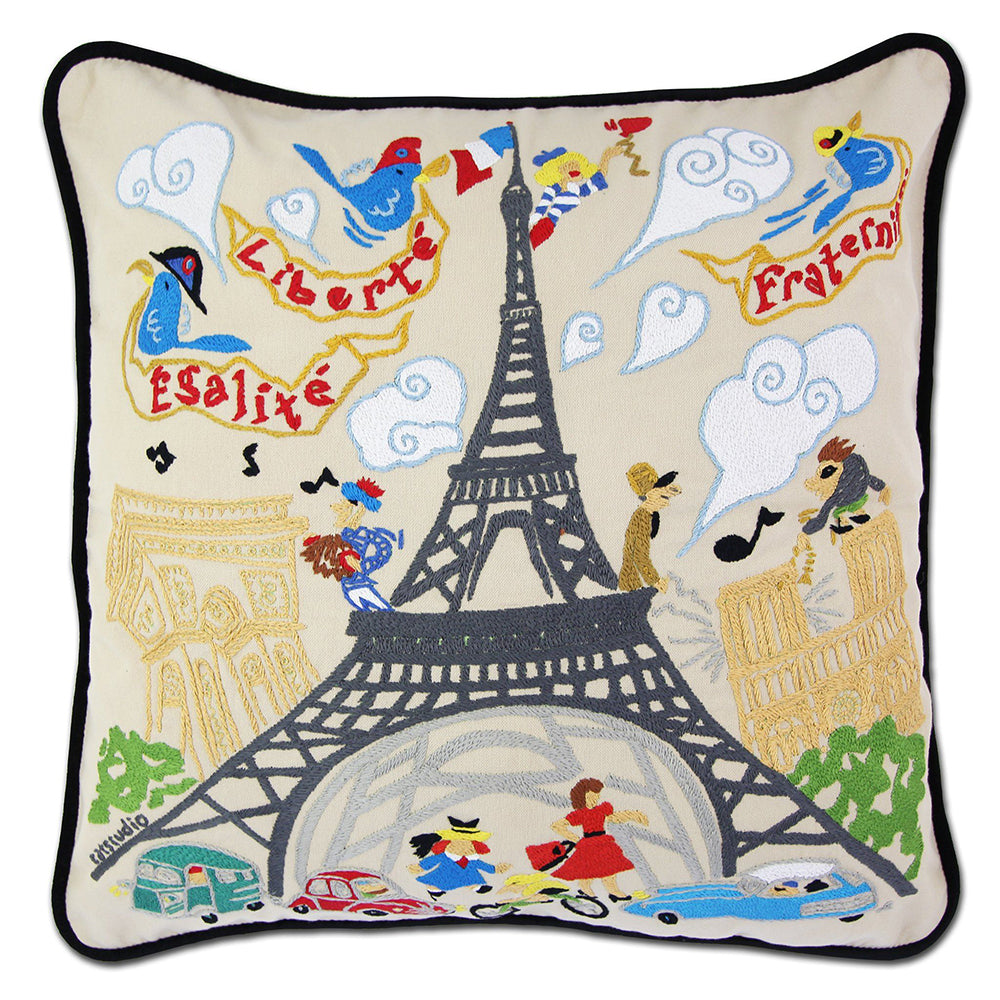 Eiffel Tower Paris Hand-Embroidered Pillow from Quirks!