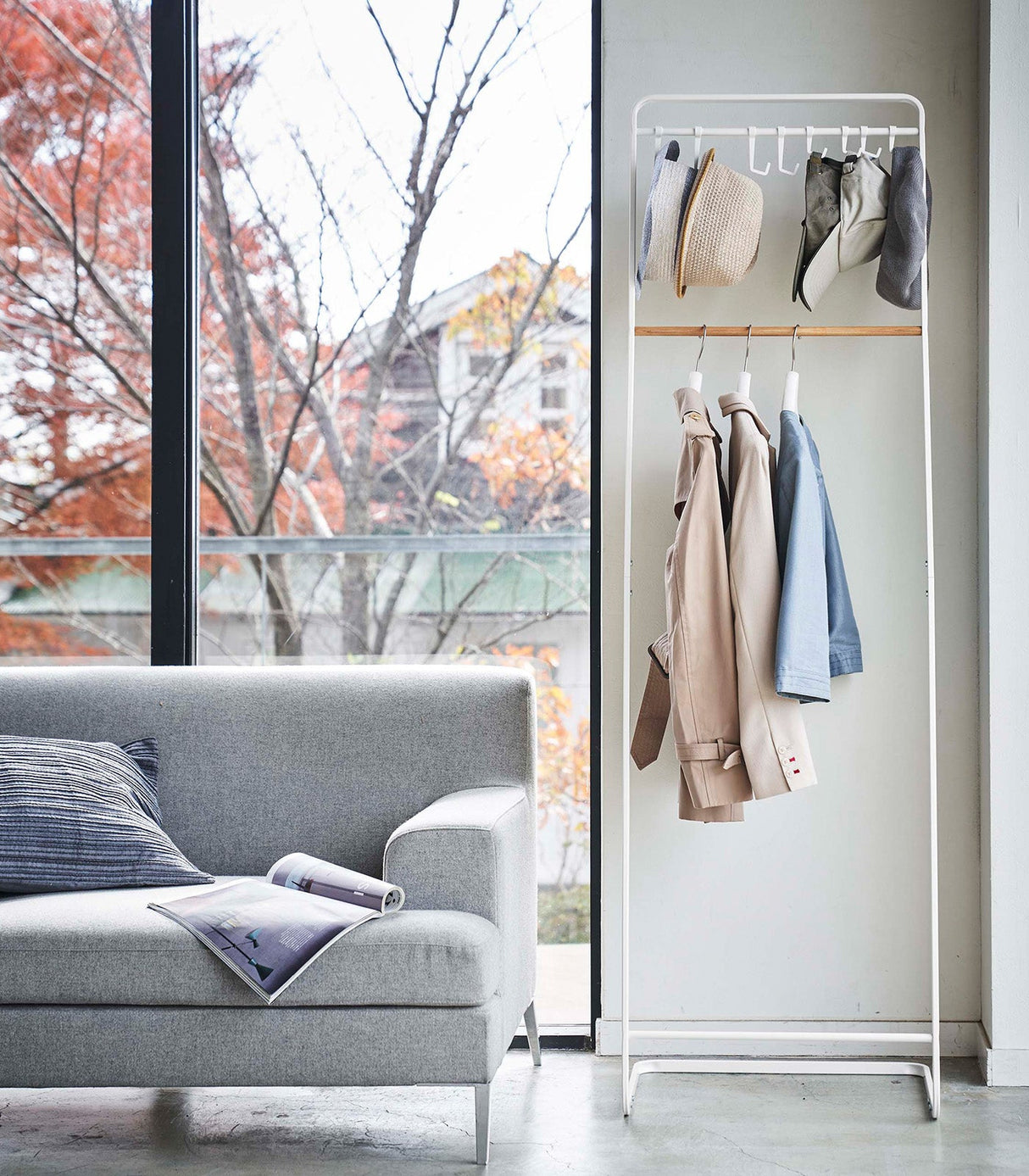 Coat Rack with Hat Storage (66" H)  - Steel + Wood from Yamazaki Home