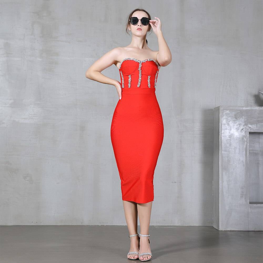 Elegant Beading Party Midi Dress From Kawaii Stop