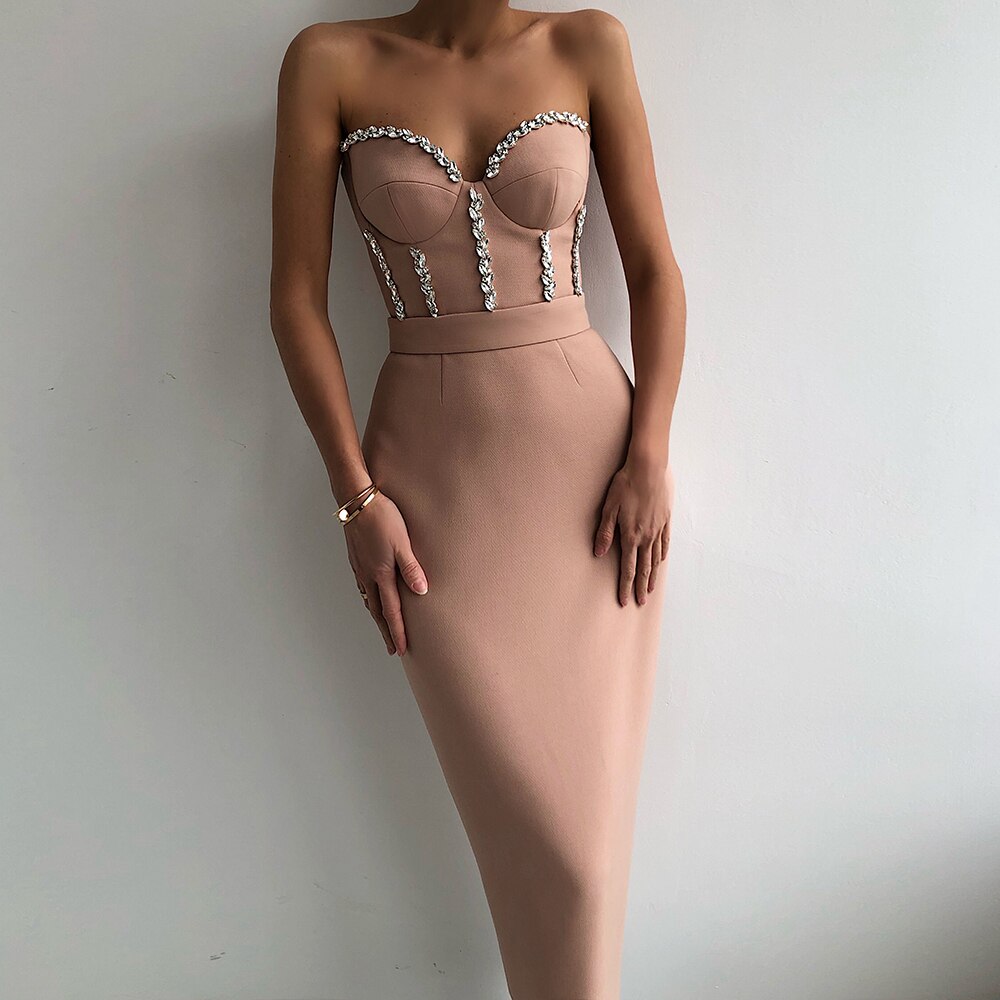 Elegant Beading Party Midi Dress From Kawaii Stop