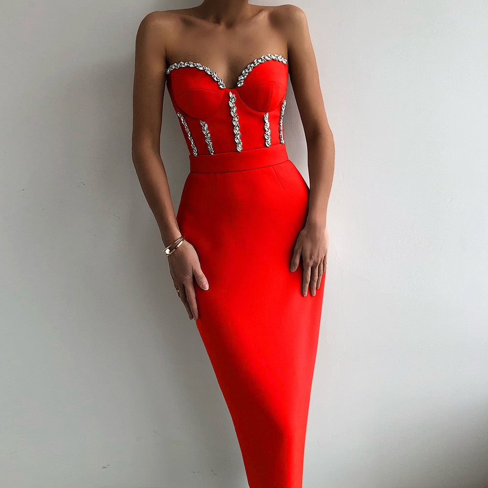 Elegant Beading Party Midi Dress From Kawaii Stop