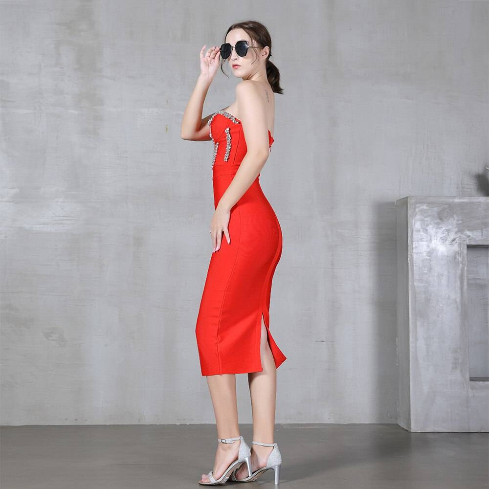 Elegant Beading Party Midi Dress From Kawaii Stop