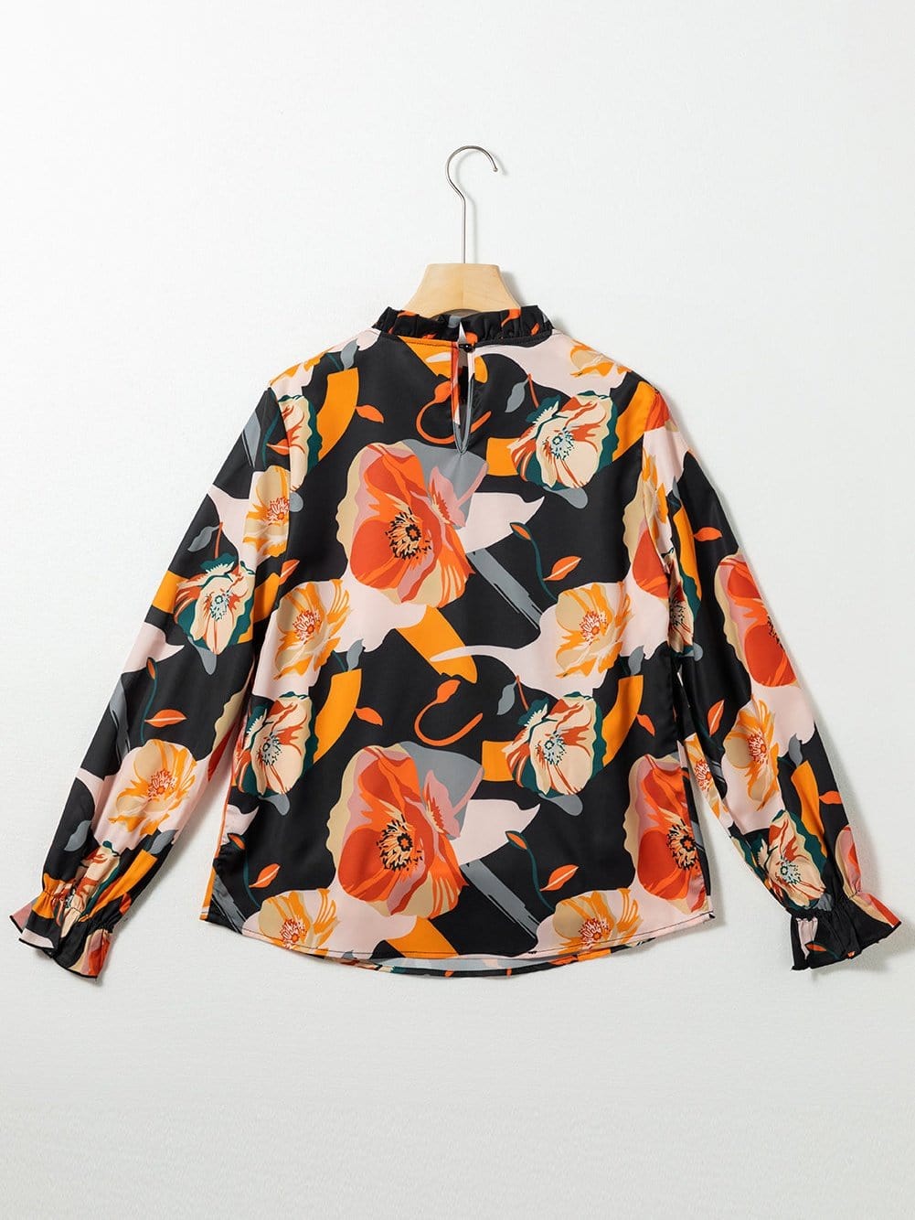 Black Floral Mock Neck Blouse from MsDressly