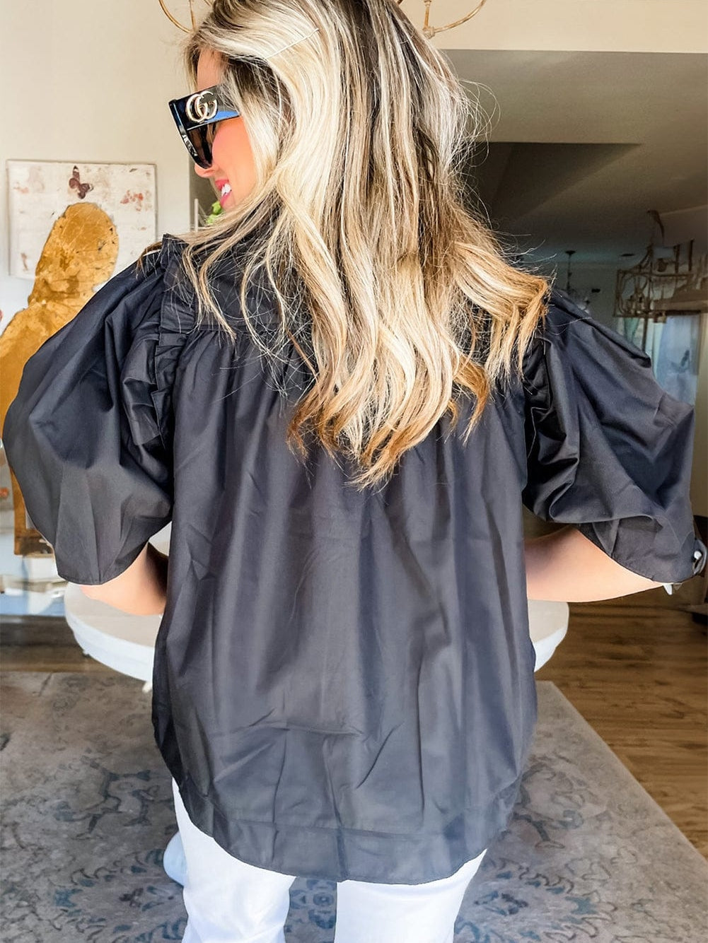 Black Blouse with Puff Sleeves from MsDressly