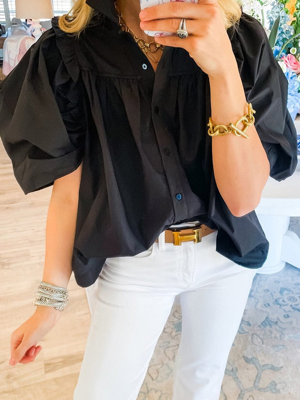Black Blouse with Puff Sleeves from MsDressly
