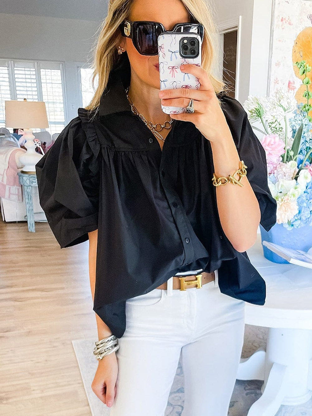 Black Puff Sleeve Blouse from MsDressly