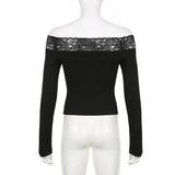 Black Lace Crop Top: Elegant Harajuku Y2K Long Sleeve Tee From Kawaii Stop