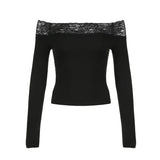 Black Lace Crop Top: Elegant Harajuku Y2K Long Sleeve Tee From Kawaii Stop