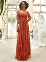 A-Line Gown with Layered Ruffles and Flutter Sleeves from MsDressly