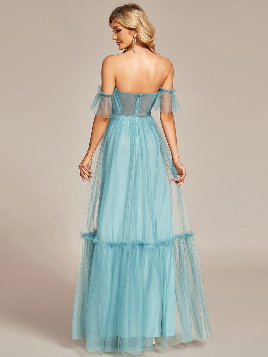 A-Line Maxi Dress with Flutter Sleeves and Ruffles from MsDressly